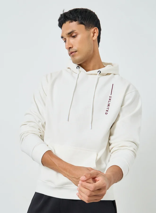 Styli Men White Embroidered Relaxed Fit Hoodie